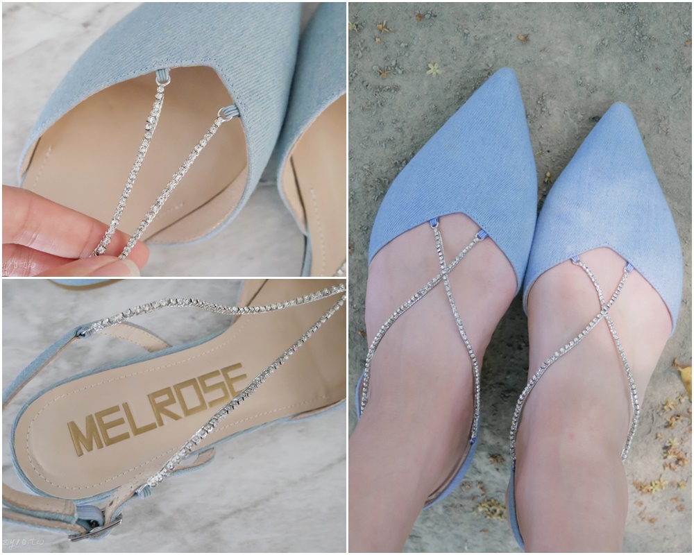 尖頭平底鞋推薦 | MELROSE美樂斯女鞋-輕奢別緻晶鑽鏈條後繫帶尖頭低跟鞋